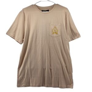 Reason Men Large Shirt Short Sleeve Sand Royal Crest Foil Print Roses New Casual